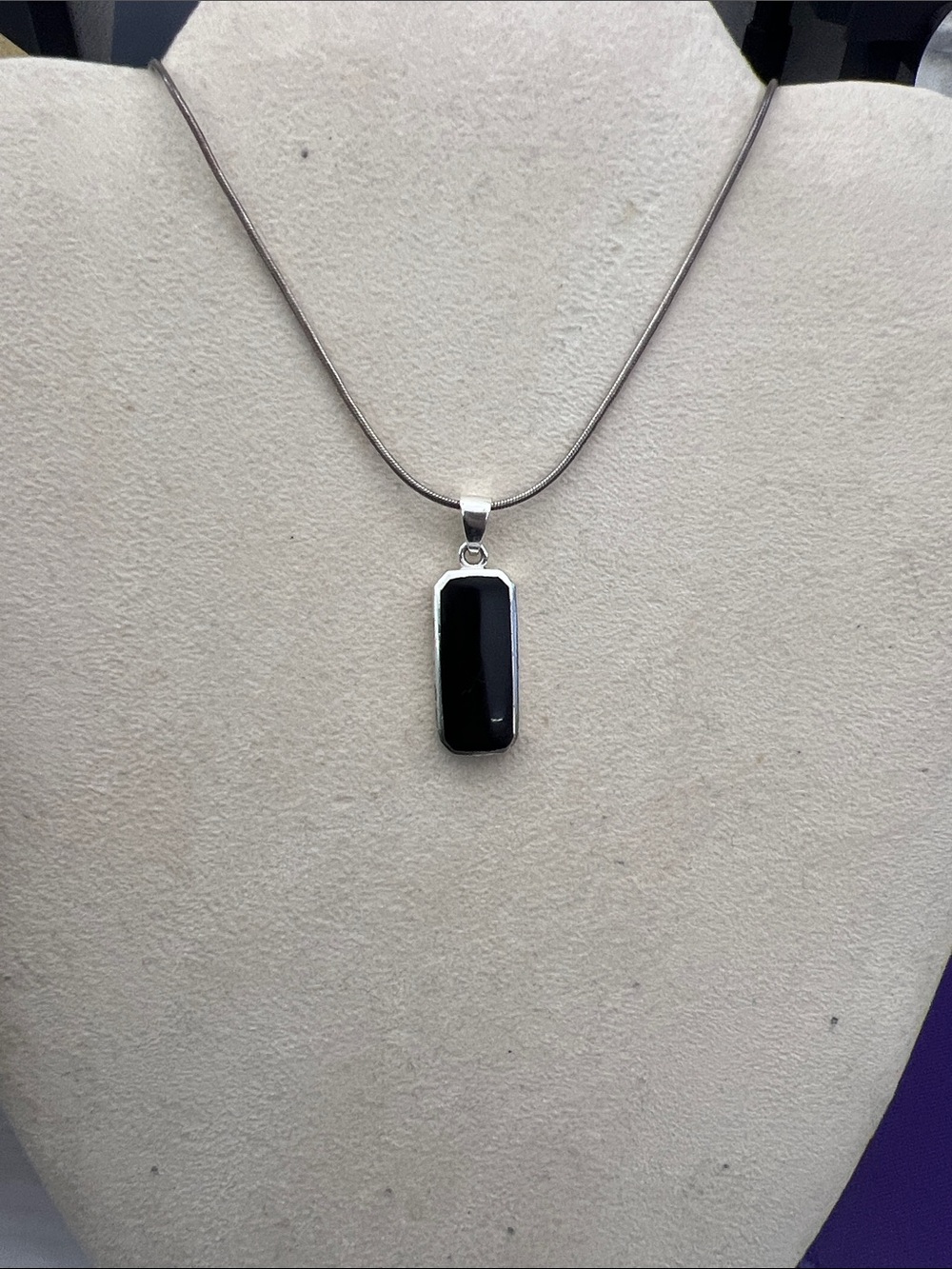 Sterling Silver Necklace with Black Rectangular Onyx Pendant